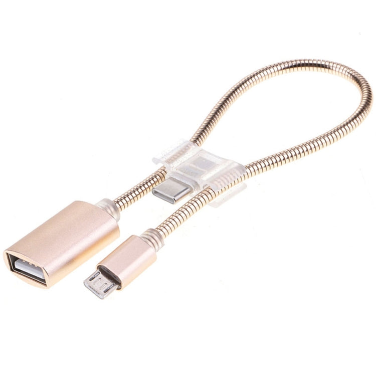 2A Micro USB 轉 USB 鋁合金軟管OTG線帶Type-C連接器 線長：24cm