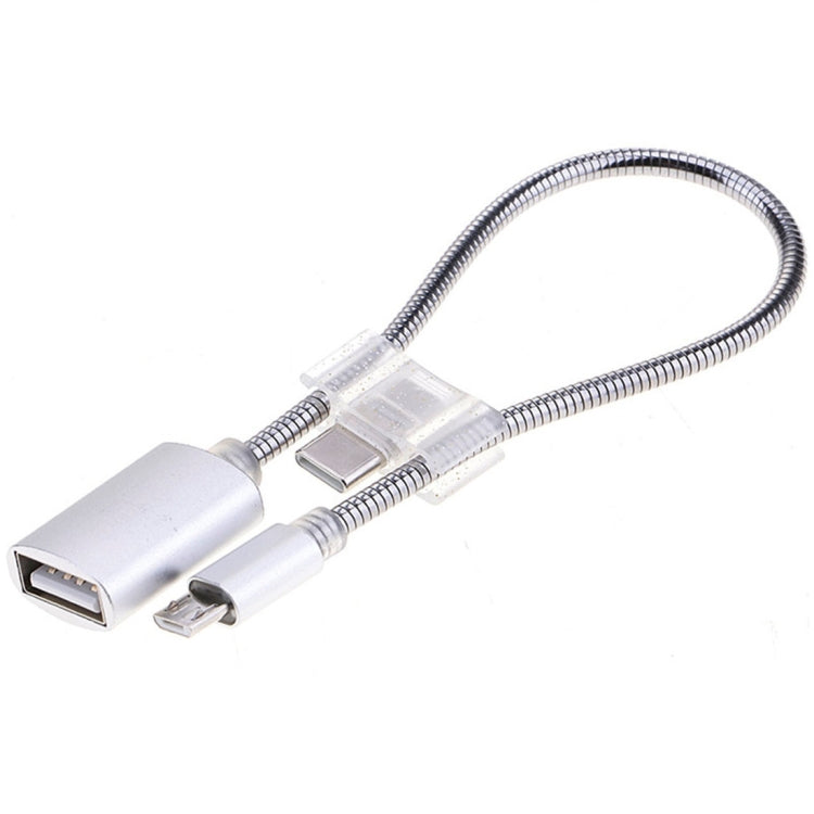 2A Micro USB 轉 USB 鋁合金軟管OTG線帶Type-C連接器 線長：24cm
