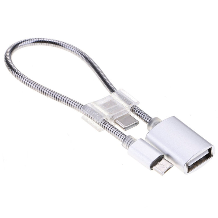 2A Micro USB 轉 USB 鋁合金軟管OTG線帶Type-C連接器 線長：24cm