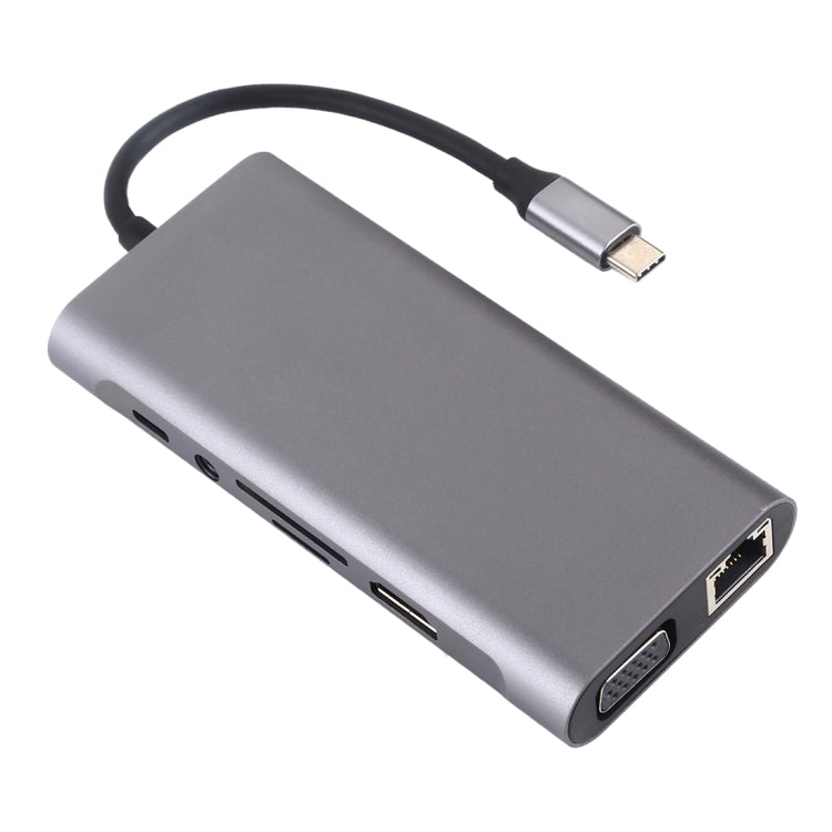 11合1 VGA+LAN Port+4 x USB 3.0+SD / TF卡+HDMI+音頻接口+Type-C母頭 轉 Type-C HUB適配器