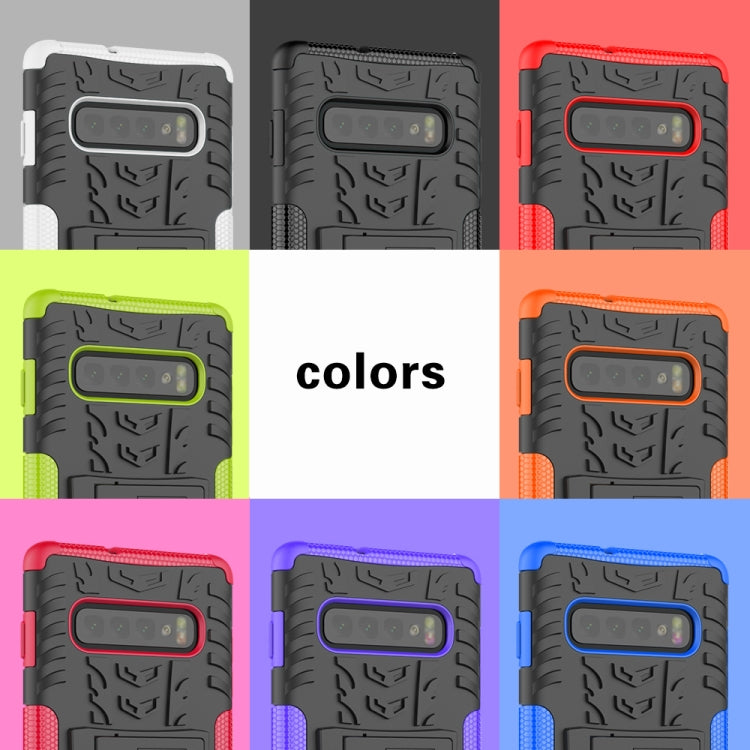 適用於三星 Galaxy S10+ 炫彩輪胎紋TPU+PC防摔手機保護殼 帶支架