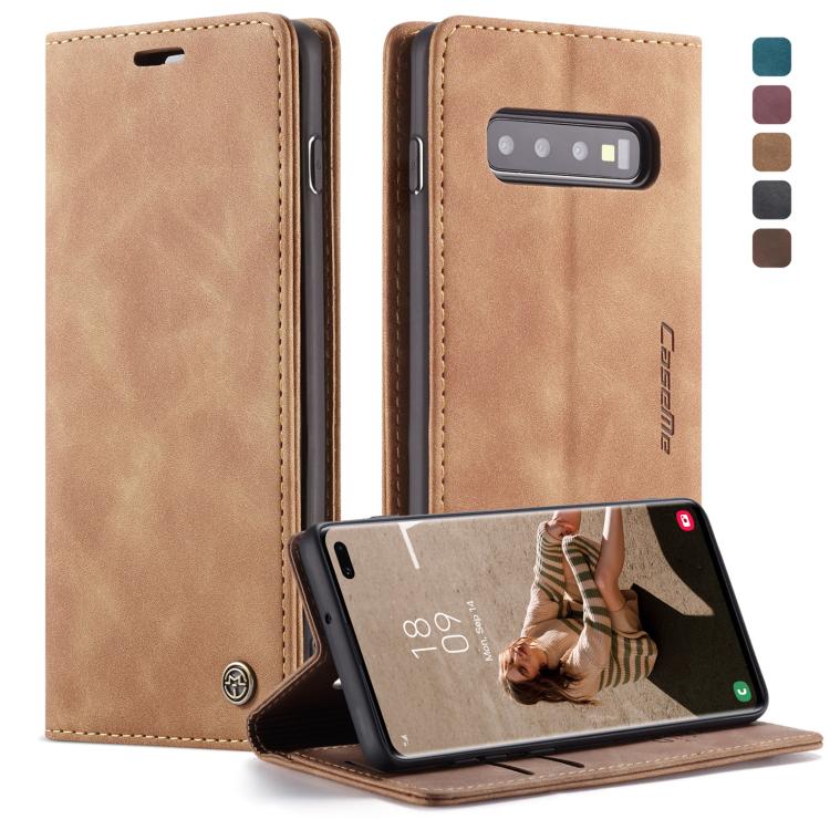 CaseMe-013 適用於Galaxy S10 Plus 多功能復古磨砂左右開皮套，帶支架&卡槽&錢包