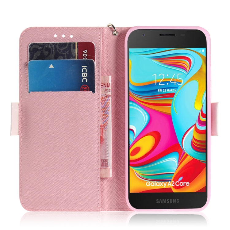 適用於Galaxy A2 Core 3D彩繪愛心熊圖案左右開皮套 帶支架&卡槽&錢包