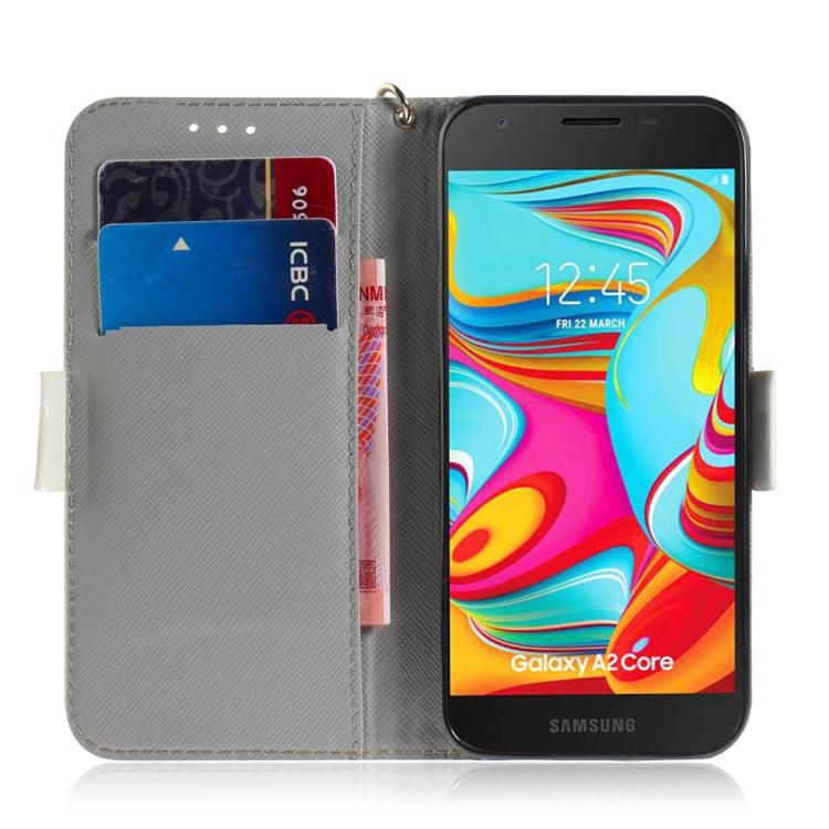 適用於Galaxy A2 Core 3D彩繪水彩花圖案左右開皮套 帶支架&卡槽&錢包
