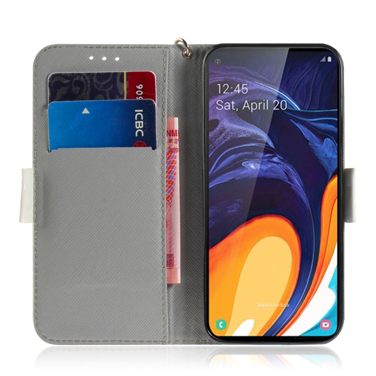 適用於Galaxy A60 3D彩繪水彩花圖案左右開皮套 帶支架&卡槽&錢包