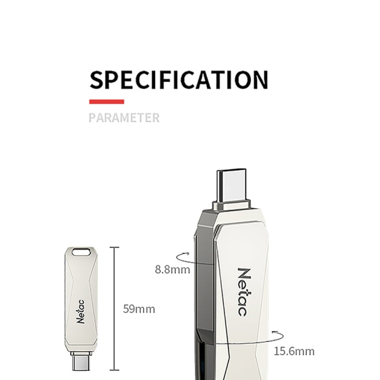 Netac U782C 128GB Type-C + USB3.0 360度旋轉鋅合金OTG U盤