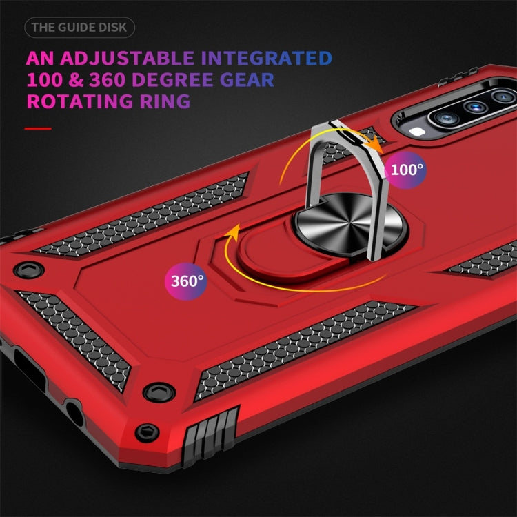 適用於三星 Galaxy A70 TPU + PC 軍士盔甲防摔保護殼，帶360度旋轉支架