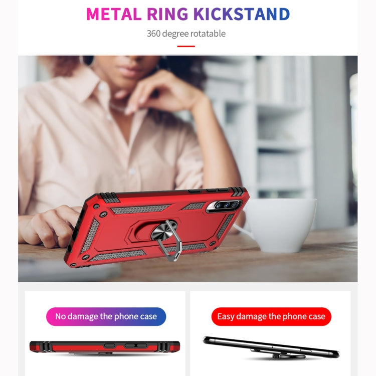 適用於三星 Galaxy A70 TPU + PC 軍士盔甲防摔保護殼，帶360度旋轉支架