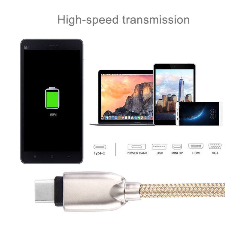 Type-C 轉 USB 充電數據線 金屬頭編織線 108根銅芯線 長度：1米