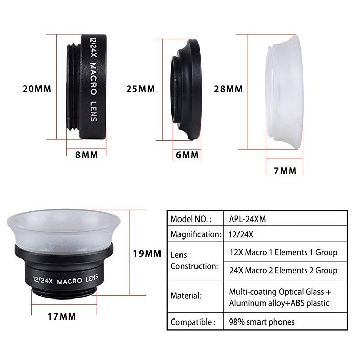 APEXEL 二合一通用外置12/24倍微距手機鏡頭帶遮光罩