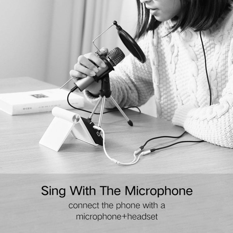 HY191 2合一 3.5mm公頭轉麥克風+音頻母頭 一分二編織音頻線，長度：26cm