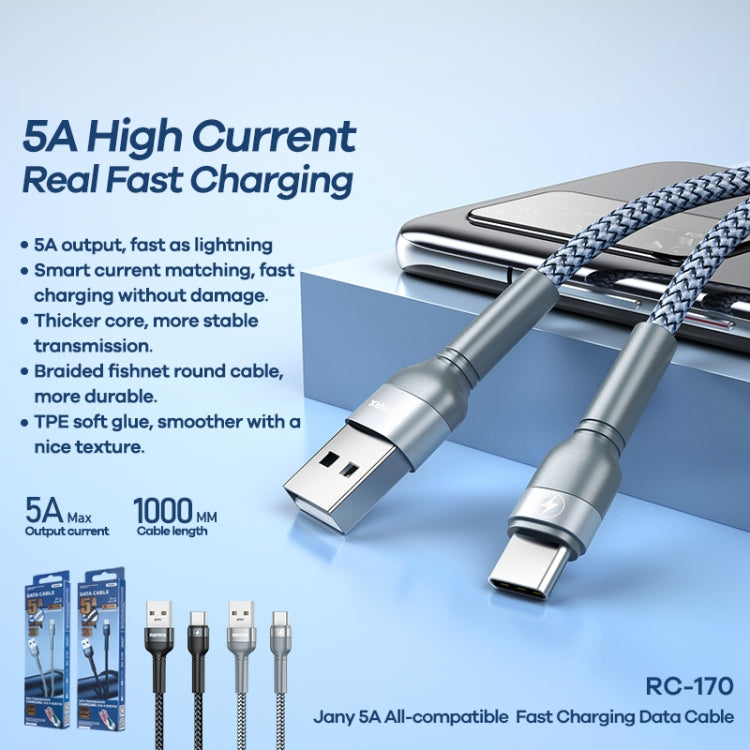 REMAX RC-170 1m 5A USB 轉USB-C / Type-C簡易鋁合金編織快充數據線