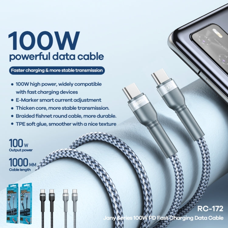 REMAX RC-172 1m PD100W Type-C 轉USB-C / Type-C簡易鋁合金編織快充數據線