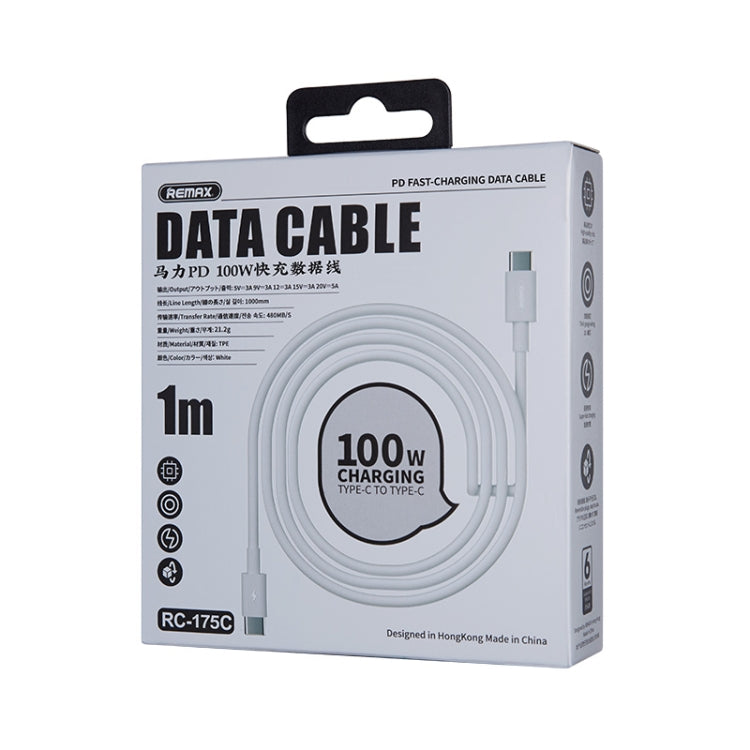 REMAX 馬力系列 RC-175c PD 100W Type-C轉Type-C接口 快充數據線，線長：1m