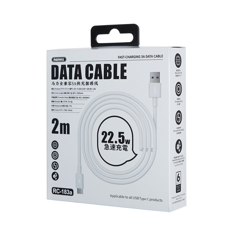 REMAX 馬力系列 RC-183a 22.5W 5A USB轉Type-C接口 全兼容快充數據線，線長：2m