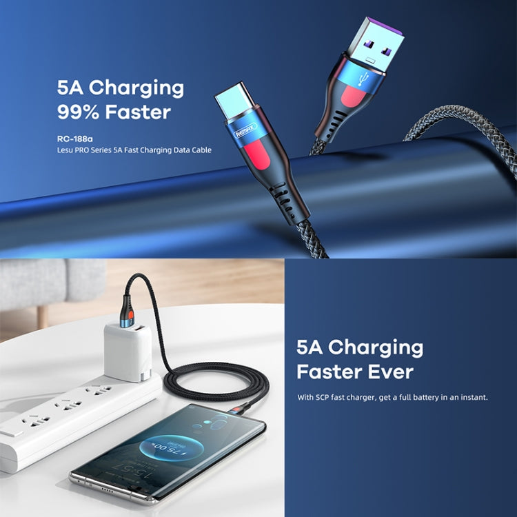 REMAX RC-188a 1m 5A USB 轉USB-C / Type-C 樂速Pro鋁合金編織快充數據線