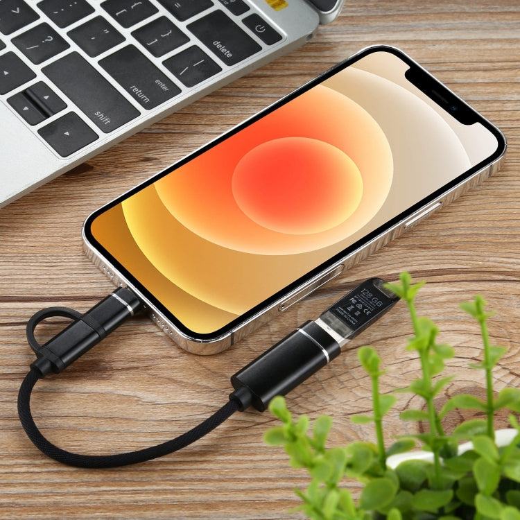 USB 3.0母頭轉8 Pin+Type-C公頭 一拖二 充電+傳輸 OTG尼龍編織轉接線，線長：11cm