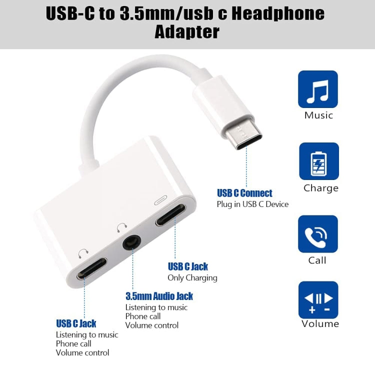 三合一 USB-C + 3.5mm + 3.5mm 轉 USB-C 充電聽歌適配器
