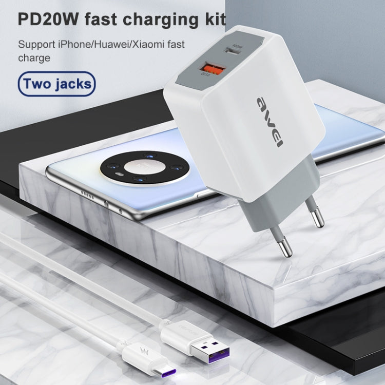 awei PD4 20W PD Type-C + QC 3.0 USB接口快速充電旅行充 歐規 帶數據線