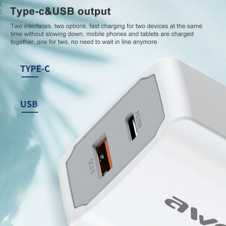 awei PD4 20W PD Type-C + QC 3.0 USB接口快速充電旅行充 歐規 帶數據線