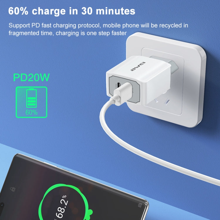 awei PD4 20W PD Type-C + QC 3.0 USB接口快速充電旅行充 歐規 帶數據線