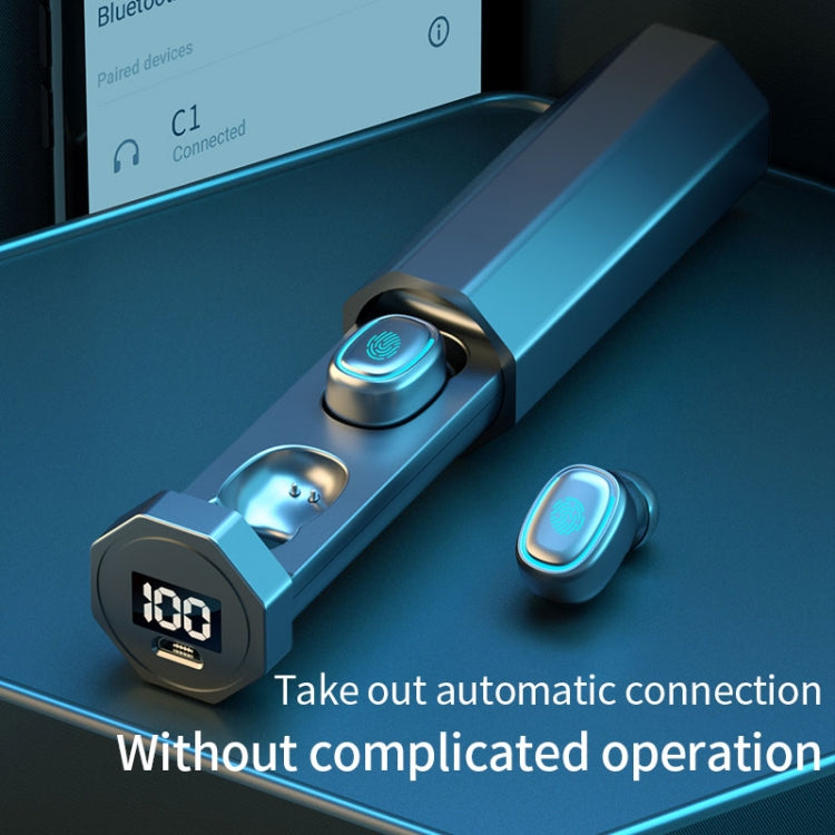 C1 藍牙5.0 TWS無線觸控數顯煙囪抽拉式藍牙耳機 帶充電倉