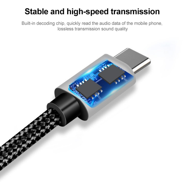 Type-C公頭 轉 3.5mm公頭 編織型音頻線, 線長：1米