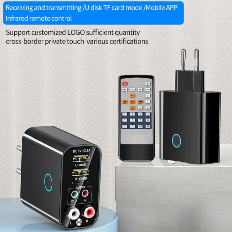 K16 2合一 3.5mm AUX+RAC雙輸出直插式藍牙5.0音頻發射器接收器 帶遙控器，歐規