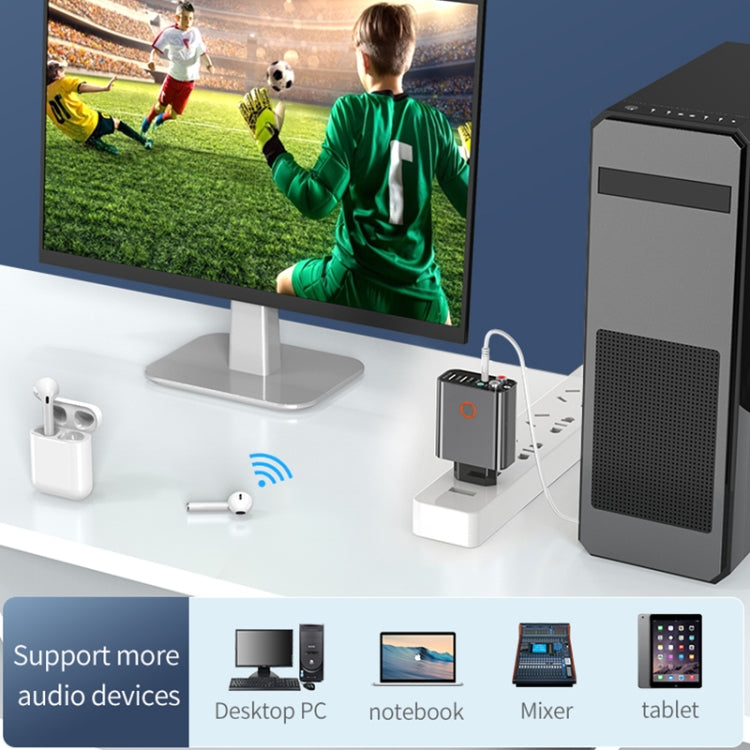 K16 2合一 3.5mm AUX+RAC雙輸出直插式藍牙5.0音頻發射器接收器 帶遙控器，歐規