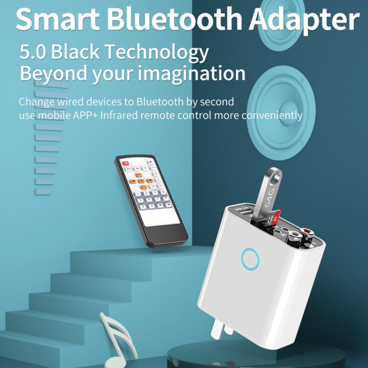 K16 2合一 3.5mm AUX+RAC雙輸出直插式藍牙5.0音頻發射器接收器 帶遙控器，中規