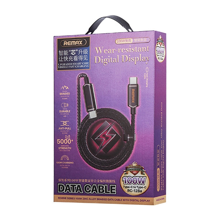 REMAX RC-128a 睿智系列100W&#160;Type-C轉Type-C 智能數顯鋅合金編織數據線，長度：1.2m