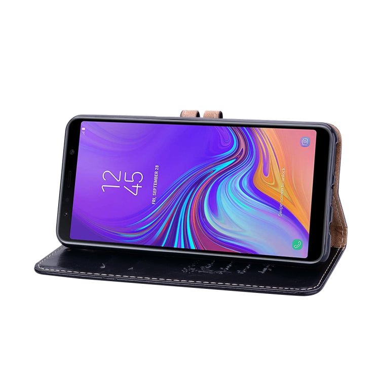 適用於三星 A7 2018商務款油蠟紋左右翻蓋皮套 帶支架&卡槽&錢包