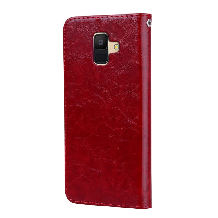 適用於三星蓋世樂 A6  男女商務款油蠟紋左右翻蓋皮套帶支架&卡槽&錢包