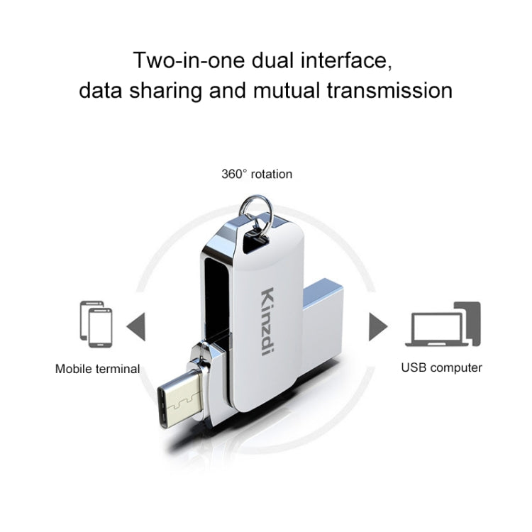 Kinzdi 32GB USB + Type-C 接口金屬旋轉U盤V8