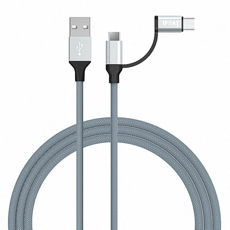 IVON CA52 2.4A USB轉Type-C+Micro USB 二合一充電數據線，線長1m
