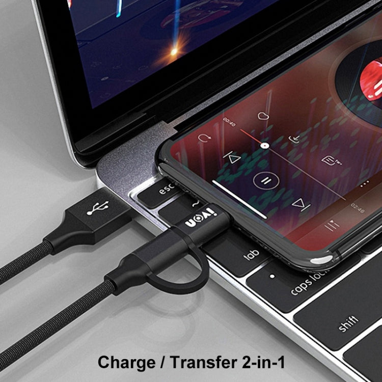 IVON CA52 2.4A USB轉Type-C+Micro USB 二合一充電數據線，線長1m