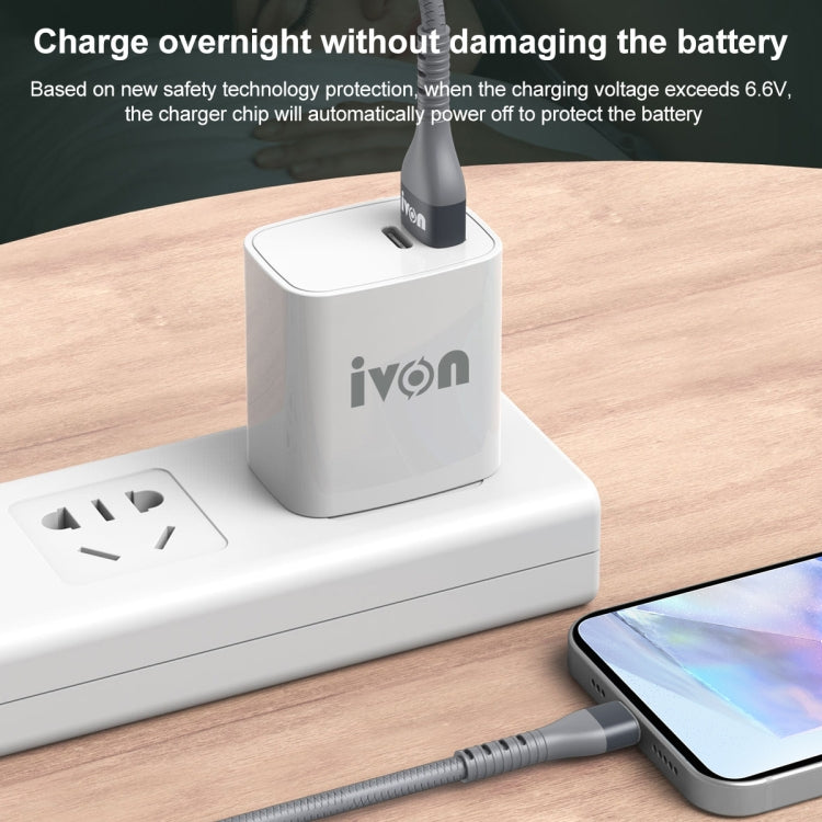 IVON CA92 2.4A USB轉Type-C 橡膠快充數據線，線長1.5m