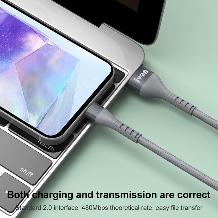 IVON CA92 2.4A USB轉Micro USB 橡膠快充數據線，線長1.5m