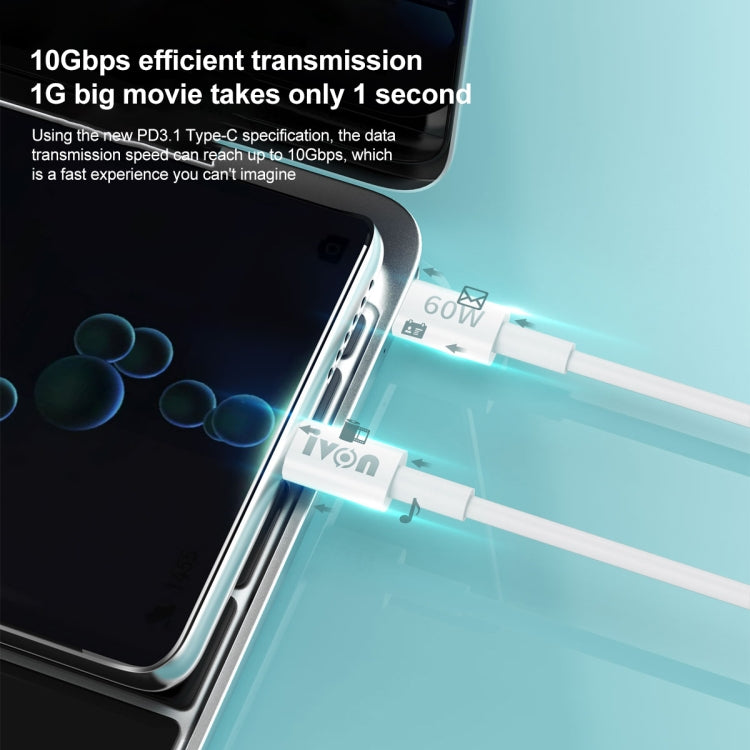 IVON CA203 60W PD Type-C轉Type-C 快充數據線，線長：1m