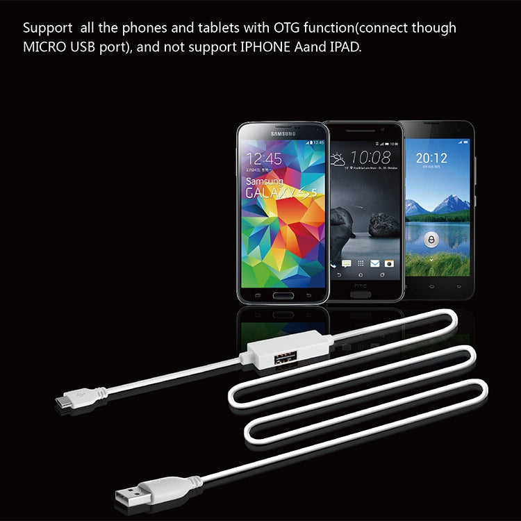 OTG-Y-03 USB 2.0公頭轉Micro USB 公頭 + USB 母頭 OTG充電數據線帶開關，適用於帶OTG功能的安卓手機/平板電腦，長度：1.1m