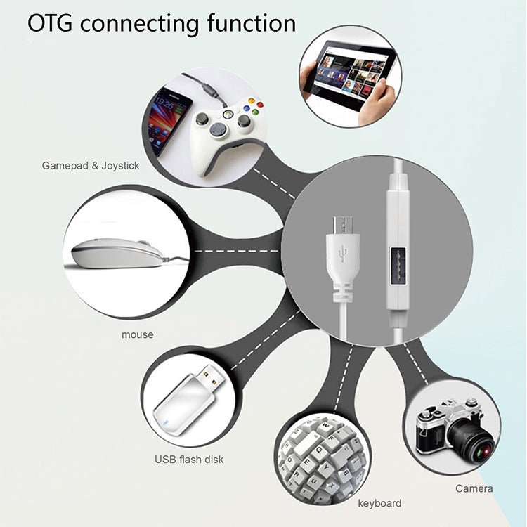 OTG-Y-03 USB 2.0公頭轉Micro USB 公頭 + USB 母頭 OTG充電數據線帶開關，適用於帶OTG功能的安卓手機/平板電腦，長度：1.1m
