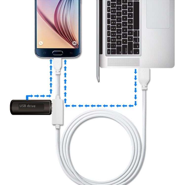 OTG-Y-02 USB 2.0公頭轉Micro USB 公頭 + USB 母頭 OTG充電數據線適用於帶OTG功能的安卓手機/平板電腦，長度：1.1m