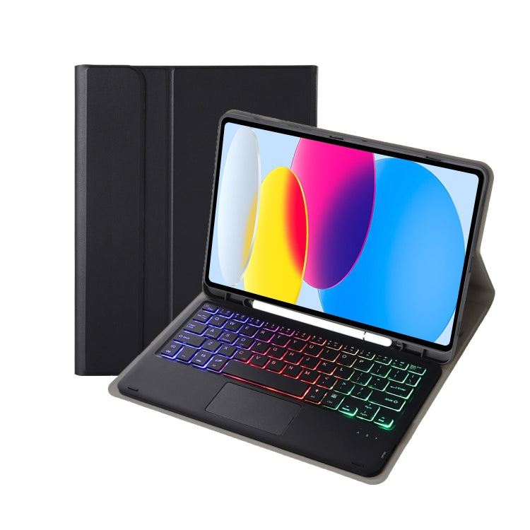 For iPad 11 2025 / 10th Gen 10.9 2022 A10B-AS Lambskin Texture Backlight Bluetooth Touch Keyboard Leather Tablet Case with Pen Slot