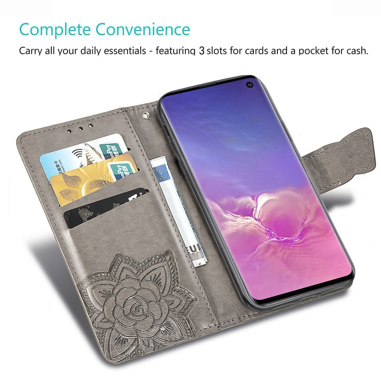適用於三星 Galaxy S10 蝶戀花圖案壓花左右開皮套 帶支架&卡槽&錢包&手繩