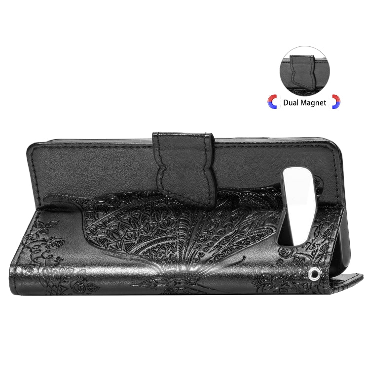 適用於三星 Galaxy S10+ 蝶戀花圖案壓花左右開皮套 帶支架&卡槽&錢包&手繩