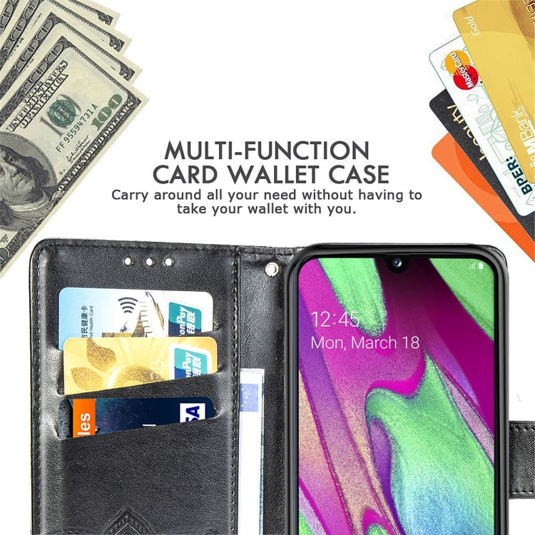 適用於三星 Galaxy A40 蝶戀花圖案壓花左右開皮套 帶支架&卡槽&錢包&手繩