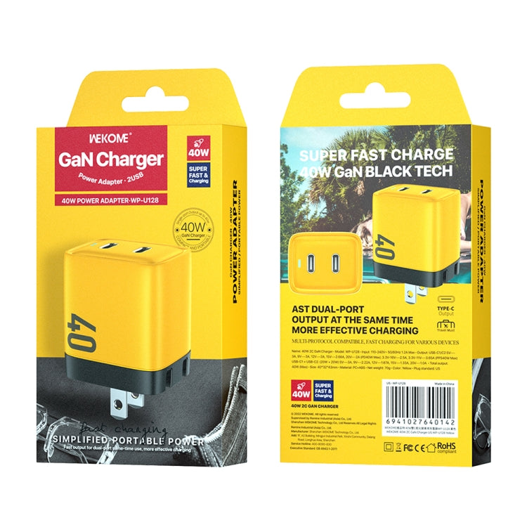 WK WP-U128 40W雙Type-C接口氮化鎵充電器，規格：美規