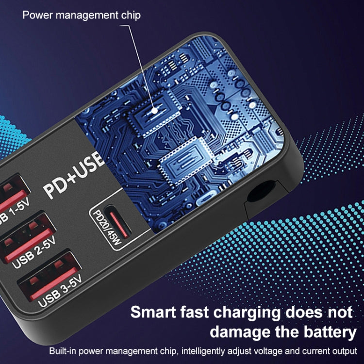 988B 五合一 DC 24V 雙Type-C+3個USB口多功能數顯快充充電器