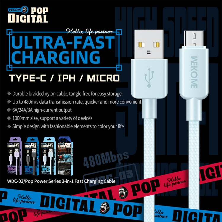 WEKOME WDC-03潮能系列3A USB轉Micro USB編織數據線，線長：1m  , USB to Micro USB