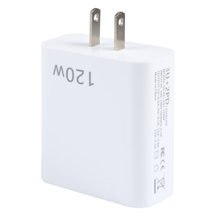 120W 雙PD Type-C + 3 USB 多口充電器，美規